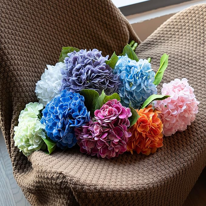 3PCS 22 inch Realistic Artificial Hydrangea Large Real Touch Flowers Artificial Flowers Dry Flowers Outdoor Wedding Christmas Office Family Party Living Room Table Decoration (Orange)