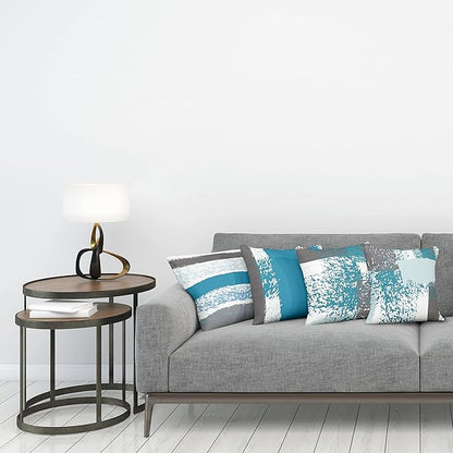 Ambesonne Grunge Throw Pillow Cushion Case Pack of 4, Abstract Design Simplistic Minimal Stripes Brushstrokes Contemporary, Modern Accent Double-Sided Digital Printing, 20", Sea Blue Grey and White