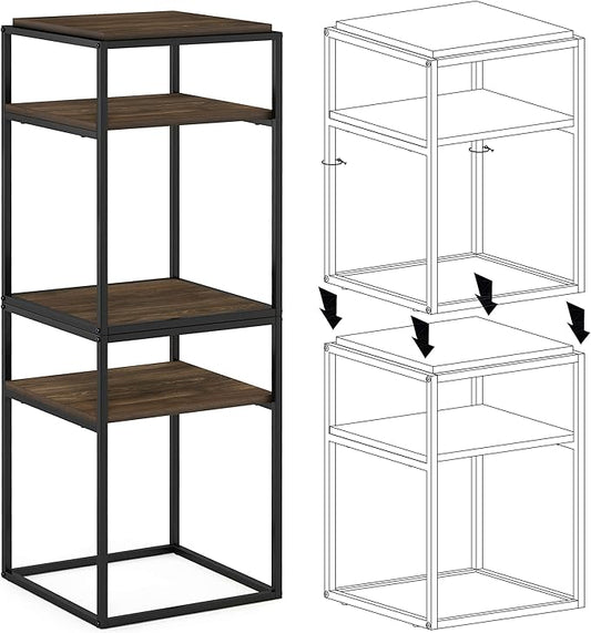 Furinno Simplistic End Side Night Stand/Bedside Table with Stainless Steel Tubes, Stackable Metal Frame, Columbia Walnut