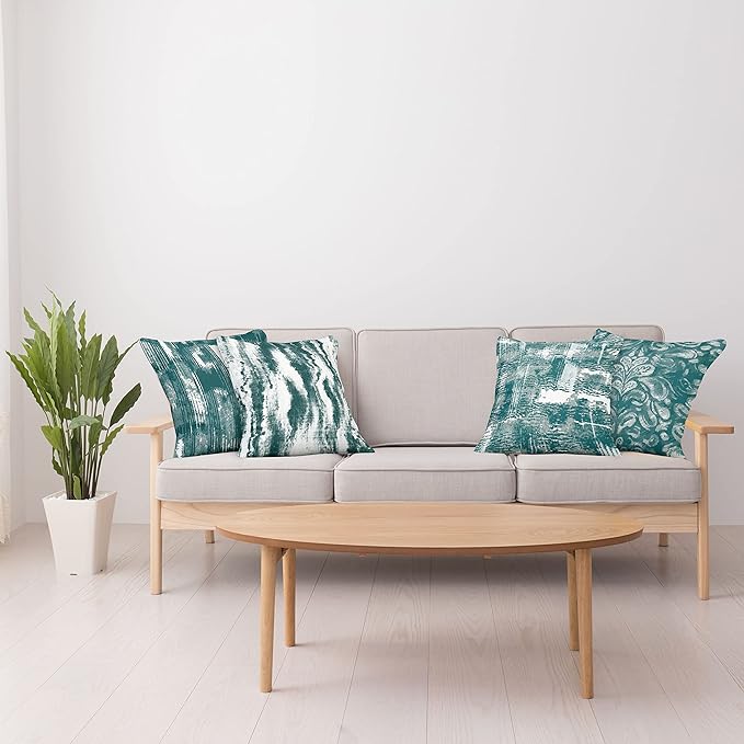 Ambesonne Vintage Throw Pillow Cushion Case Pack of 4, Abstract Grunge Effect Brushstrokes Waving Striping Stains Paisley Drops, Modern Accent Double-Sided Digital Printing, 16", Dark Sea Green Teal