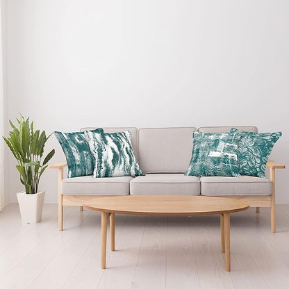 Ambesonne Vintage Throw Pillow Cushion Case Pack of 4, Abstract Grunge Effect Brushstrokes Waving Striping Stains Paisley Drops, Modern Accent Double-Sided Digital Printing, 16", Dark Sea Green Teal
