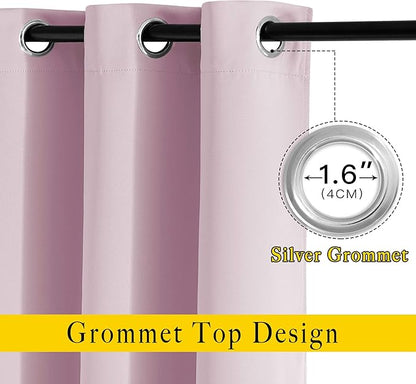 NICETOWN Room Darkening 102 inch Curtains for Living Room, Grommet Thermal Curtains Room Darkening Window Treatments Sound Reducing for Bedroom, Baby Pink, 2 Panels, W52 x L102
