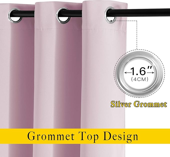 NICETOWN Baby Pink Room Darkening Bedroom Curtains 96 inches Long, Grommet Thermal Insulated Room Darkening Window Treatments Sound Reducing for Living Room, W46 x L96, 2 Panels