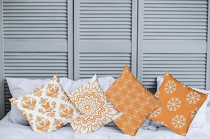 Ambesonne Retro Throw Pillow Cushion Case Pack of 4, Trellis Grid Medieval Floral Damask Mandala Flower Ornament in Modern Monochrome, Modern Accent Double-Sided Digital Printing, 24", Burnt Orange