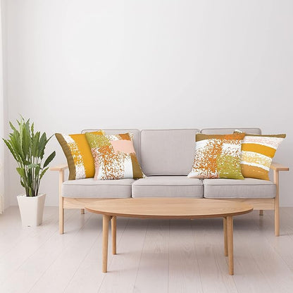 Ambesonne Grunge Throw Pillow Cushion Case Pack of 4, Abstract Design Simplistic Minimal Stripes Brushstrokes Contemporary Print, Modern Accent Double-Sided Digital Printing, 18", Orange Rose and Fawn