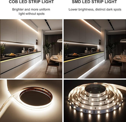 COB LED Strip Lights Natural White,24V Dimmable led Light Strip KIT with Remote and app Control,4000K 24FT/7.5m 8mmwide Ra>90 Cuttable Flexible Strip Lights for Bedroom,Shelf,Cabinet