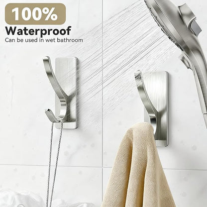 Self Adhesive Coat Hooks for Hanging: Heavy Duty Stainless Wall Hook for Towel, Backpack, Hat, Sturdy Metal Hanger for Bathroom, Bedroom, Door, Brushed Nickel 10 Pack