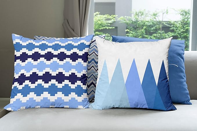 Ambesonne Modern Throw Pillow Cushion Case Pack of 4, Geometric Style Pattern of Triangles Zigzags Love Home Phrase Print, Modern Accent Double-Sided Digital Printing, 24", Azure Blue Indigo and White