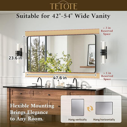 TETOTE Black Mirror 48 x 24 Vanity Mirrors for Wall Decor Matte Black Bathroom Mirrors, Tempered Glass, Modern Farmhouse Wall Mounted Mirror for Decorative(Horizontal/Vertical)