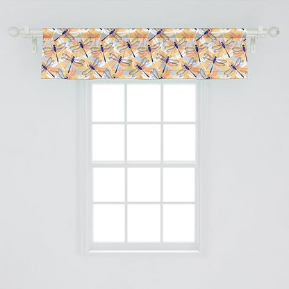 Ambesonne Dragonfly Window Valance Pack of 2, Uneven Big Repetitive Winged Bug 2 Pairs of Patched Wings Flying Orange Blobs, Rod Pocket Curtain Valances for Kitchen Bedroom, 54" X 12", Sand Brown
