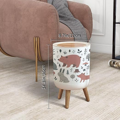 Small Trash Can with Lid Hand Drawn Colored Children s Set Cute Forest Animals Scandinavian Garbage Bin Pet Proof Waste Basket for Kitchen Bathroom Office Bedroom Decorative 1.8 Gallon