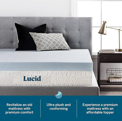 LUCID 4 Inch Gel Memory Foam Mattress Topper-Ventilated Design-Ultra Plush-Twin XL
