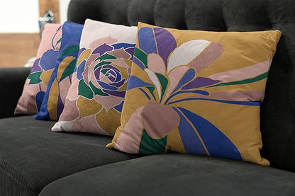 Ambesonne Floral Throw Pillow Cushion Case Pack of 4, Abstract Flowers and Petals with Exotic Vibes Colorful Modern Style, Modern Accent Double-Sided Digital Printing, 20", Rose Dark Violet Mustard