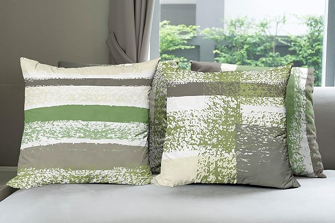 Ambesonne Grunge Throw Pillow Cushion Case Pack of 4, Abstract Design Simplistic Minimal Stripes Brushstrokes Contemporary, Modern Accent Double-Sided Digital Printing, 20", Slate Brown and Green