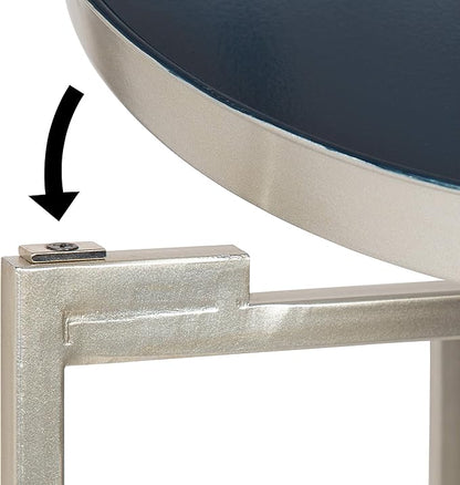 Kate and Laurel Celia Round Foldable Tray Accent Table, 14" x 14" x 25.75", Navy and Silver, Modern Minimalist Design and Magnetic Detachable Tabletop