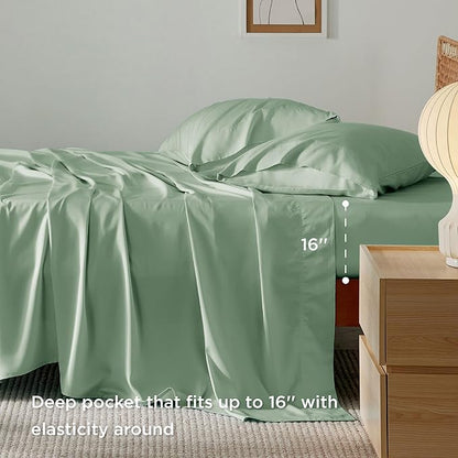 Bedsure Full Size Bed Sheets, Cooling Sheets, Rayon Derived from Bamboo, Breathable & Soft, Deep Pocket Up to 16 Inches, Hotel Luxury Silky Bedding for Hot Sleepers, Sage Green