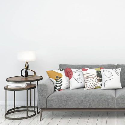 Ambesonne Minimal Throw Pillow Cushion Case Pack of 4, Modern Line Art Woman Portrait Contemporary Leafy Geometric Details, Modern Accent Double-Sided Digital Printing, 24", Olive Green and Dark Coral