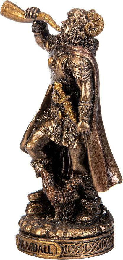 BeautifulGreekStatues Heimdall Scandinavian God Resin Figurines Hand Painted Bronze Miniature Statue 3.3 Inches