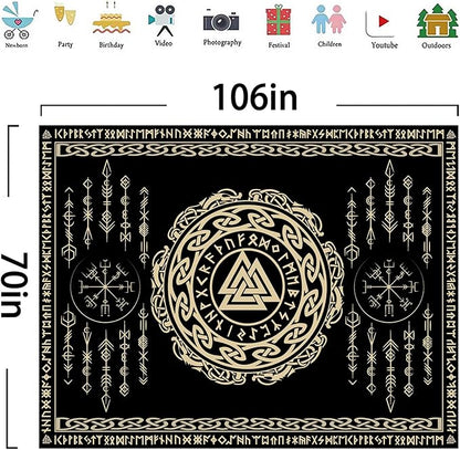 OSUNBD Nordic Viking Tapestry Wall Hanging - Large 106x70 inches Soft Flannel with Valknut, Celtic Runes & Norse Mythology Scandinavian for Bedroom, Living Room Decor