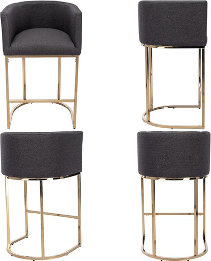 Modern Counter Height Linen Upholstered Bar Stools Set of 3, 29" Kitchen Counter Island Stools Bar Chairs with Gold Metal Frame for Kitchen Island, Charcoal