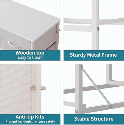 LUMTOK 10-Drawer Dresser, Fabric Dressers Drawers for Bedroom, Hallway, Nursery, Closets, Steel Frame, Wood Top, Easy Pull Handle (Light Grey)