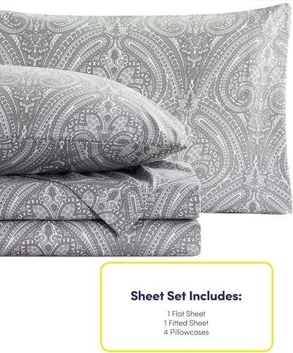 Cal King Size Bed Sheets - 6 Piece 1500 Supreme Collection Fine Brushed Microfiber Deep Pocket California King Sheet Set Bedding - 2 Extra Pillow Cases, Great Value, California King, Paisley Gray