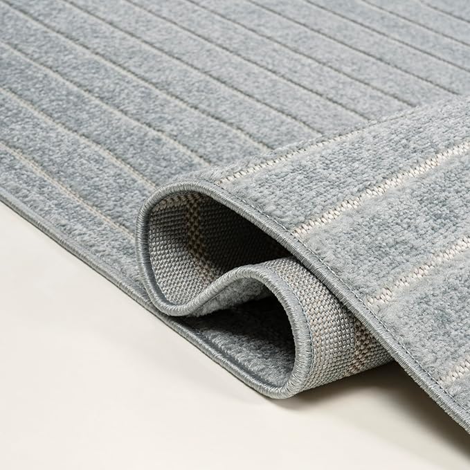Eyely NCS101F-28 Odense High-Low Minimalist Angle Geometric Light Blue/Cream 2 ft. x 8 ft. Indoor/Outdoor Runner Rug, for Home, Backyard, Patio, Porch, Bedroom, Kitchen, Living Room