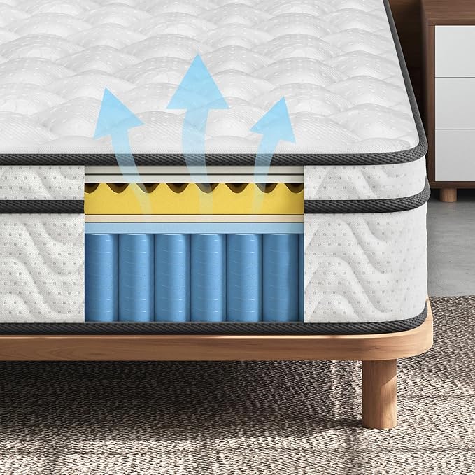 Vesgantti Mattress Twin XL 9 Inch, Fiberglass-Free | Cool Sleep Hybrid Mattress in a Box - Memory Foam & Pocket Springs, Ergonomic Design, Pressure Relief, Medium Firm Feel, 39"*80"*9