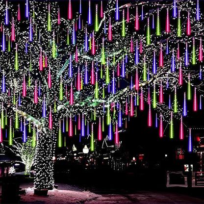 Aukora Christmas Lights Outdoor, UL Plug Halloween Lights Outside, LED Meteor Shower Light, 11.8in 8 Tubes 192 LEDs for Xmas, Wedding, Party, Holiday, Garden, Tree Decoration（Blue、Red、Green
