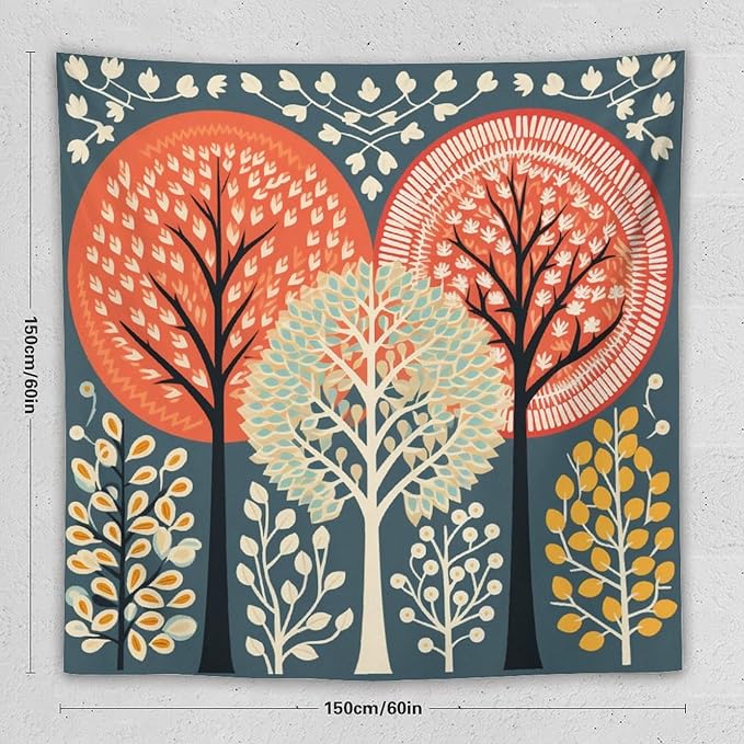 MaSiledy Tapestry Wall Hanging Shabby Chic Trees Tapestry Watercolor Rustic Forest Tapestries for Bedroom Wall Art for Bedroom Wall Hanging for Room 60"x60" Xmas Wall Hanging Polyester Tapestries