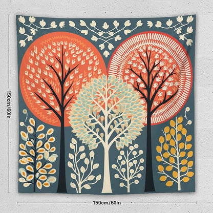 MaSiledy Tapestry Wall Hanging Shabby Chic Trees Tapestry Watercolor Rustic Forest Tapestries for Bedroom Wall Art for Bedroom Wall Hanging for Room 60"x60" Xmas Wall Hanging Polyester Tapestries
