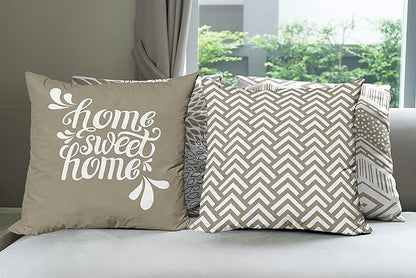 Ambesonne Geometric Throw Pillow Cushion Case Pack of 4, Home Phrase Minimal Zigzag Squama Dahlia Flowers Chevron Tribal, Modern Accent Double-Sided Digital Printing, 18", Cocoa White Charcoal Grey