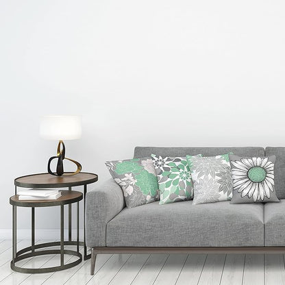 Ambesonne Floral Throw Pillow Cushion Case Pack of 4, Flower Petals Modern Color Palette Chamomile Peony Dahlia and Sunflower Print, Modern Accent Double-Sided Digital Printing, 16", Sea Green Grey
