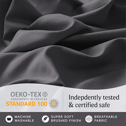 LuxClub 4 PC Queen Sheet Set, Sheets Queen Size, Deep Pockets Wrinkle Free Cooling Sheets Machine Washable Hotel Bedding Silky Soft - Dark Grey Queen