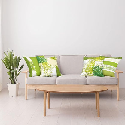 Ambesonne Grunge Throw Pillow Cushion Case Pack of 4, Abstract Design Simplistic Minimal Stripes Brushstrokes Contemporary, Modern Accent Double-Sided Digital Printing, 16", Lime Green Cream and White