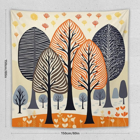 Tapestry As Wall Art Shabby Chic Trees Tapestry Rustic Autumn Tapestry Vintage Aesthetic Tapestries Wall Hanging for Bedroom Living Room Dorm Decor 60"x60" Tapestries Winter Snowflake Decorative