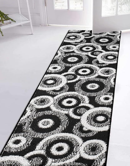 Custom Length Cut to Size Modern Farmhouse Carpet Runner Rug for Hallways, Non Slip Rubber Backed, 31 inch Wide X Customized Length, Geo Black, 31 inch X 12 feet