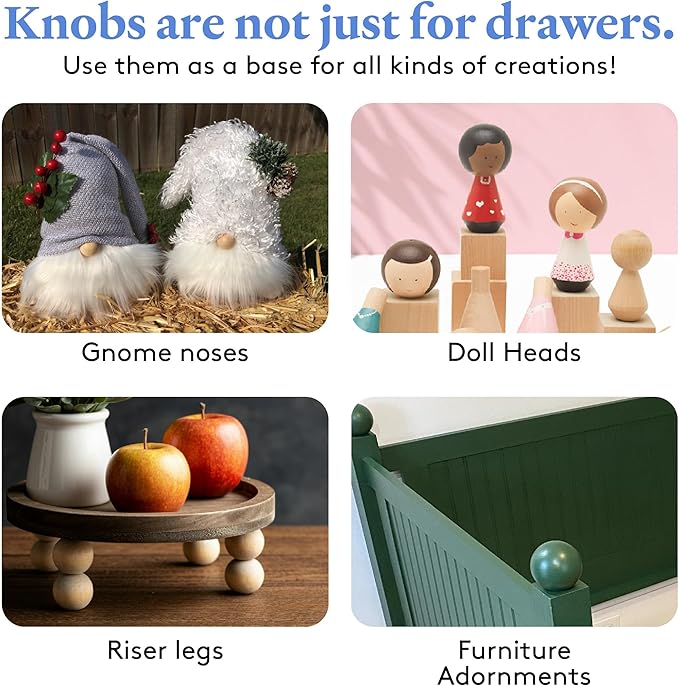 Wood Knobs, 2 Inch Round Natural Wood Drawer Pulls, Pack of 50 Unfinished Wooden Drawer Knobs, Ball Shaped Wood Cabinet Knobs, Nursery Dresser Knobs, Wood Door Knobs and Crafts