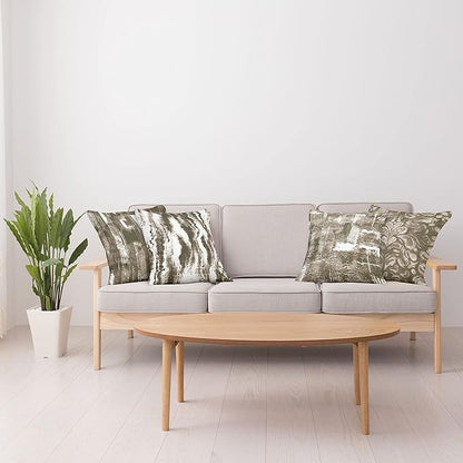 Ambesonne Vintage Throw Pillow Cushion Case Pack of 4, Abstract Grunge Effect Brushstrokes and Waving Striping Stains Paisley Drops, Modern Accent Double-Sided Digital Printing, 24", Taupe Army Green