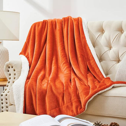 Walensee Sherpa Fleece Blanket (Queen Size 90”x90” Orange) Plush Throw Fuzzy Super Soft Reversible Microfiber Flannel Blankets for Couch, Bed, Sofa Ultra Luxurious Warm and Cozy for All Seasons