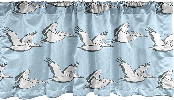 Lunarable Pelican Window Valance, Coastal Pattern with Flying Pelicans Waterfowl on Pale Blue Shade, Curtain Valance for Kitchen Bedroom Decor with Rod Pocket, 54" X 18", Blue Grey