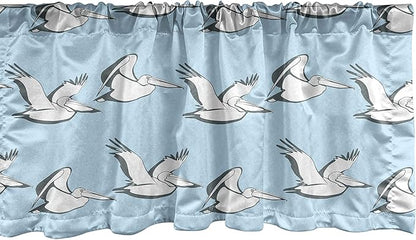 Lunarable Pelican Window Valance, Coastal Pattern with Flying Pelicans Waterfowl on Pale Blue Shade, Curtain Valance for Kitchen Bedroom Decor with Rod Pocket, 54" X 18", Blue Grey