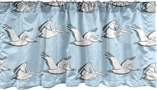 Lunarable Pelican Window Valance, Coastal Pattern with Flying Pelicans Waterfowl on Pale Blue Shade, Curtain Valance for Kitchen Bedroom Decor with Rod Pocket, 54" X 18", Blue Grey