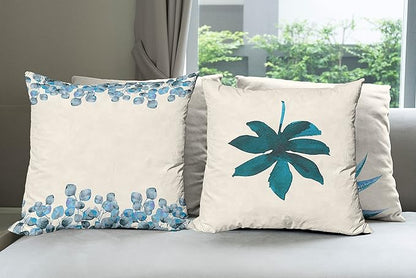 Ambesonne Botanical Throw Pillow Cushion Case Pack of 4, Minimalist Watercolor Painting Leaves Agave Branches Plant in a Pot, Modern Accent Double-Sided Digital Printing, 24", Teal Sea Blue and White