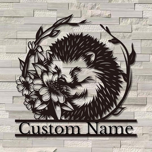 Custom Hedgehog Metal Sign, Personalized Hedgehog Metal Wall Art,Hedgehog Lovers Gift Metal Kid Room Decor,Personalized Hedgehog Lover Name Sign,Kid Nursery Decoration (Hedgehog D)