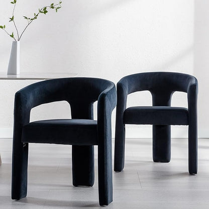 Modern Barrel Dining Chairs Set of 4, Velvet Upholstered Accent Side Chair with Arms Comfy Makeup Vanity Chairs, Dining Living Room Kitchen Chairs, Black