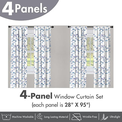 Ambesonne Animal Window Curtains Pack of 2, Little Fishes Watercolors Ocean Underwater Life Marine Theme Art, Lightweight Set with Rod Pocket, 4 Panels of - 28" x 95", Blue
