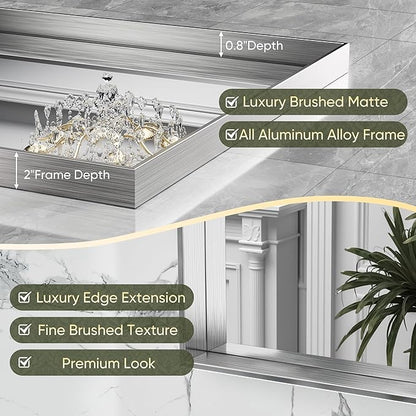 Suidia Bathroom Mirror, 60" x 30" Wall Mirror Metal Framed, Bathroom Vanity Mirror for Living Room Bedroom Bathroom Entryway, Silver, Rect Corner Style