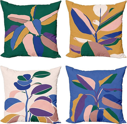 Ambesonne Floral Throw Pillow Cushion Case Pack of 4, Abstract Botanical Look Design of Modern Leafy Plant Ornament Print, Modern Accent Double-Sided Digital Printing, 20", Hunter Green Blush and Blue