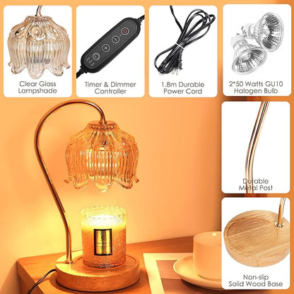 Dimmable Flower Candle Warmer Lamp with Timer - Fits All Jar Scented Candles - Unique Birthday & Mother's Day Gift for Women
